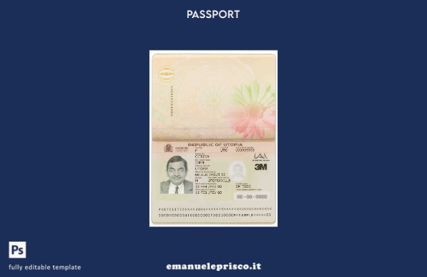 modello di passaporto Utopia in stile verificato